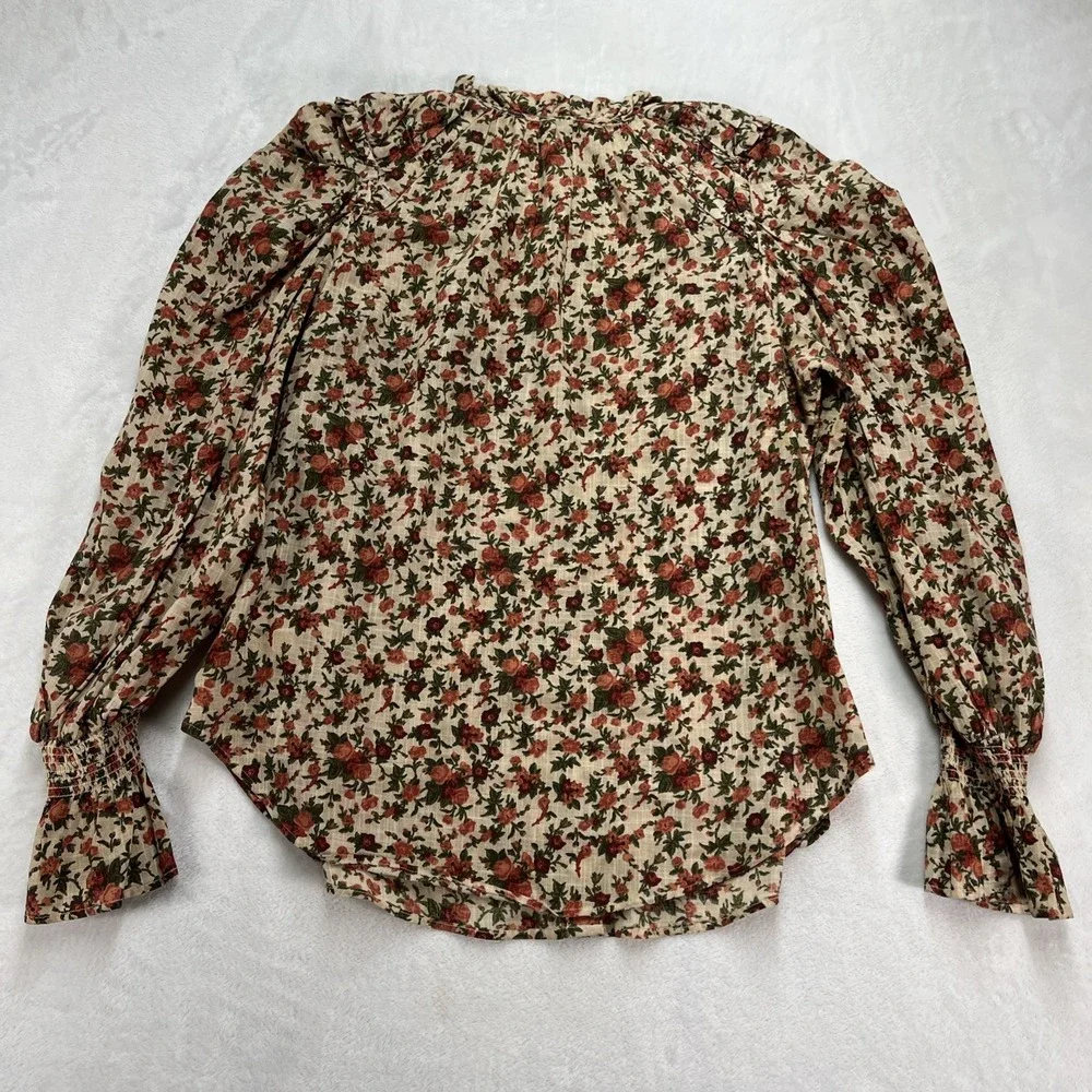 Free People Puff Sleeve Button Front‎ Blouse Womens Medium Floral Cottagecore